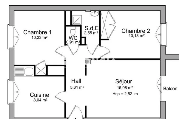 Appartement 3 pièces 53 m²