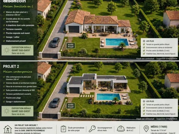 Rare à Médis - Terrain 1114 m² exposé sud-ouest - calme, sans vis-à-vis + projet maison possible
