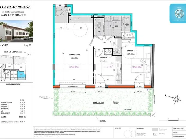 La Turballe, Appartement T3 avec jardin proche du port.
