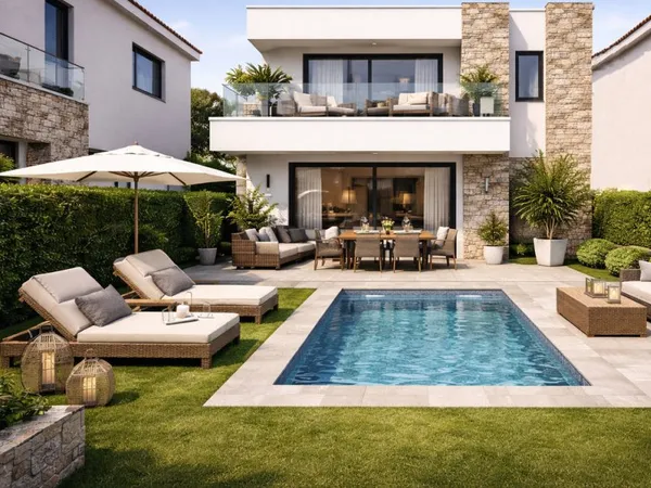 A CAGNES-SUR-MER SECTEUR PRISE - VILLA MODERNE AVEC PISCINE DE 100M2 EN DUPLEX ET BEAU JARDIN