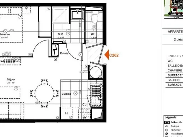 Appartement 2 pièces 38 m²
