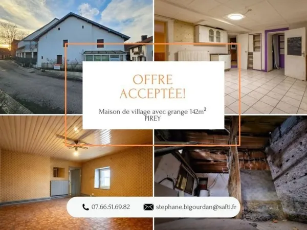 Maison de village 142m² + grange, 4 ch, Pirey