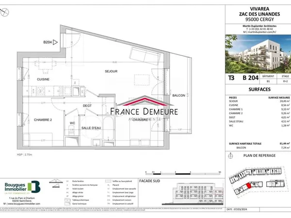 APPARTEMENT NEUF F3 - 61,44 m² + BALCON 7,24 m² + 1 PARKING