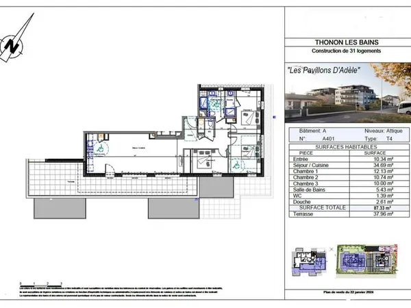 Thonon-les Bains Ouest appartement en attique 4 pièces