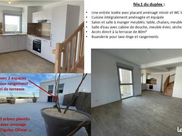 4 pièces 82m2 Duplex dernier étage Meublé, terrasse 80m2