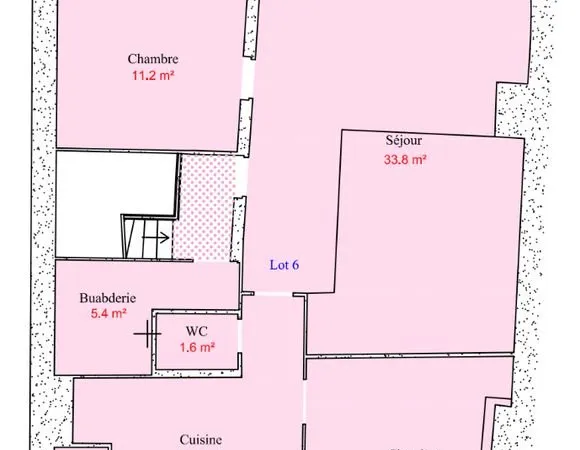 T3 traversant deux chambres sans vis à vis