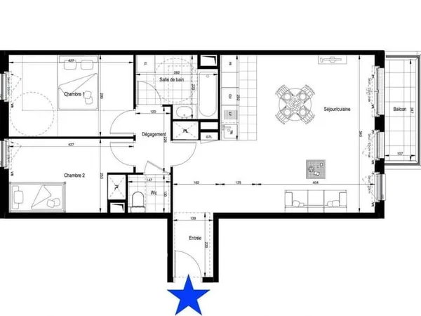 Appartement 2 pièces 60 m²