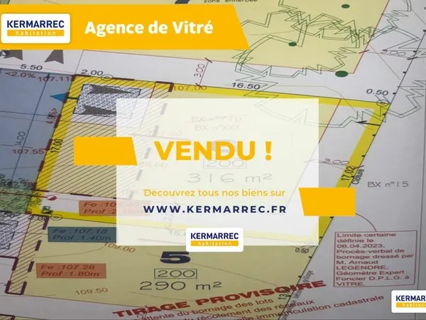 A VENDRE Terrain constructible viabilisé à Vitre 316 m² - 90 750 € HAI