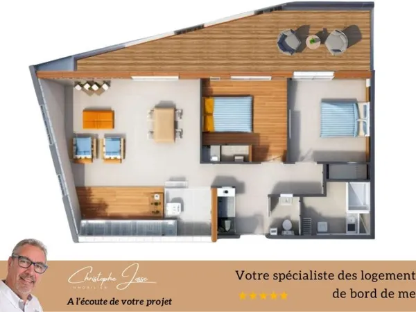 Appartement 3 pièces vue mer avec terrasse