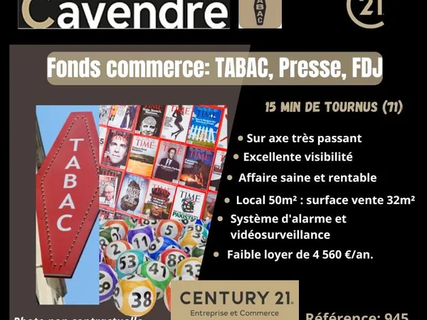 Fonds de commerce, tabac 50 m² TOURNUS
