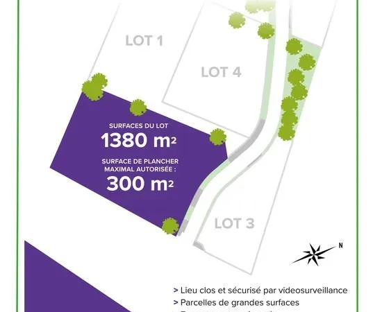 Terrain clos et viabilisé 1380 M2