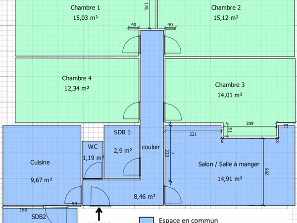 Chambre en coloc de 4, Sud de Rennes