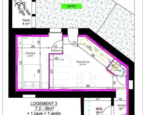 Logement 3 - T2 de 36m² - Saint-Augustin-des-Bois