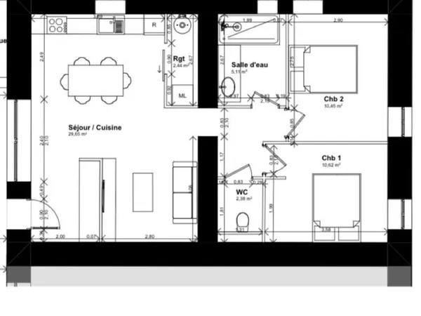 Appartement 65m2 avec parking