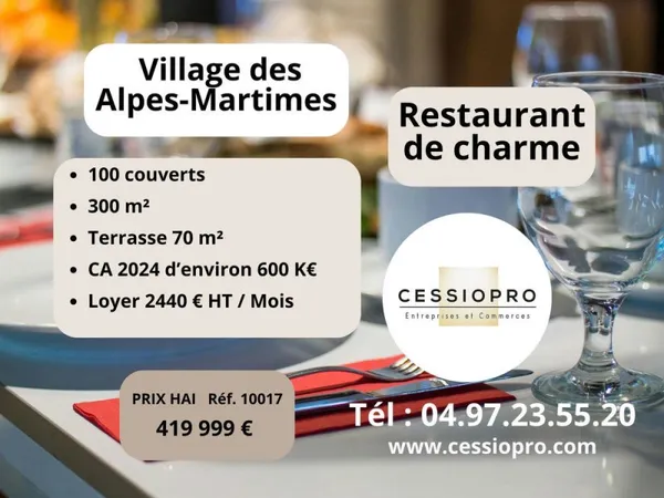 Restaurant de Charme avec terrasse intimiste de 60 couverts, cadre idéal restaurant étoilé, village 