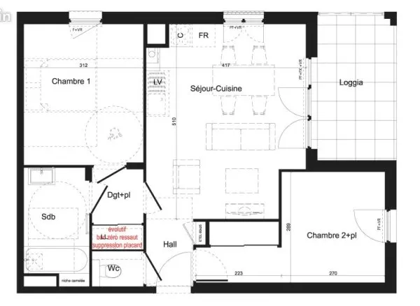 Appartement 3 pièces 53 m²