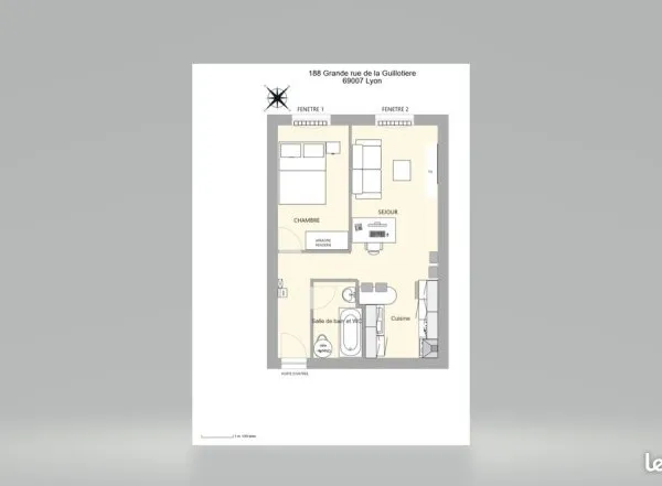 Lyon 7 - T2 meublé 34 m² - Idéal investisseur