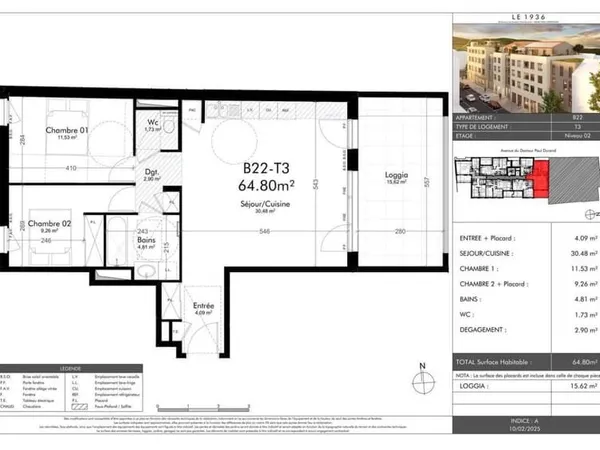 Appartement 2 pièces 64 m²