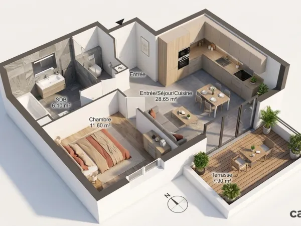 Appartement 2 pièces 46 m²