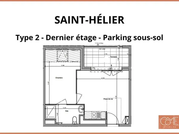 TYPE 2 de 34,80m² au sol (31,8m² carrez) - TERRASSE - PARKING SOUS-SOL - DERNIER ÉTAGE - SAINT-HÉLIE