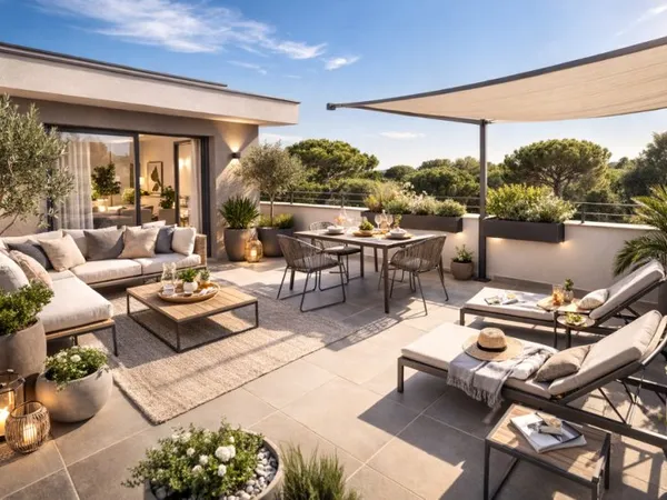 DERNIER ETAGE AVEC TERRASSE TROPEZIENNE POUR CE SUBLIME T3 AU PIN DE BORMES