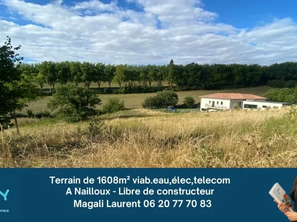 Terrain viabilisé de 1608m2 au calme