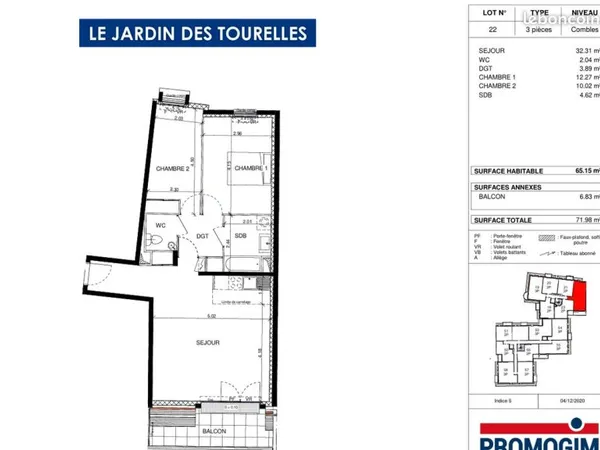 Appartement 3 pièces 65 m²