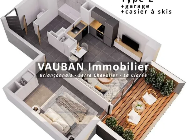 Appartement T2 + garage + casier à skis à Briançon