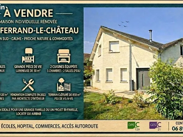 Grande maison familiale rénovée - environ 200 m² - terrain d'environ 9 ares - possibilité deux logem