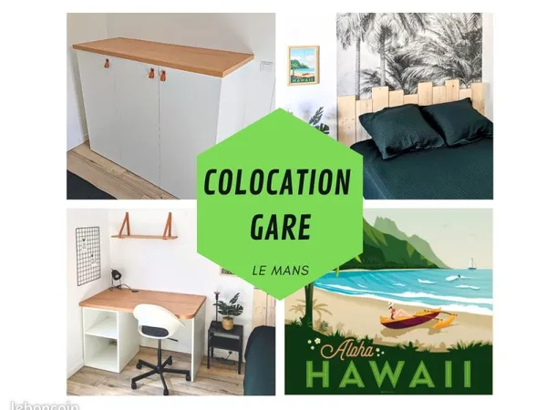 Chambre Hawaï meublée en colocation - GARE à 5 min