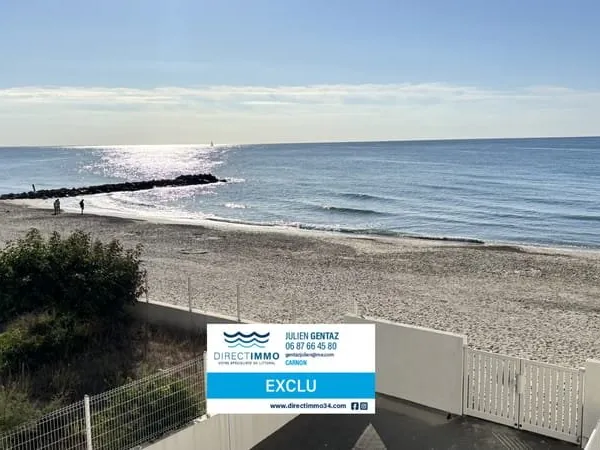 PALAVAS 1 ERE LIGNE F2 CABINE AVEC TERRASSE VUE MER + PARKIN