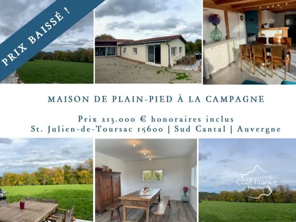 Maison T5 plain-pied de 2012 avec grande jardin (> 6000 m2)