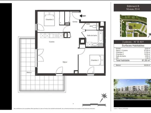Appartement 3 pièces 62 m²