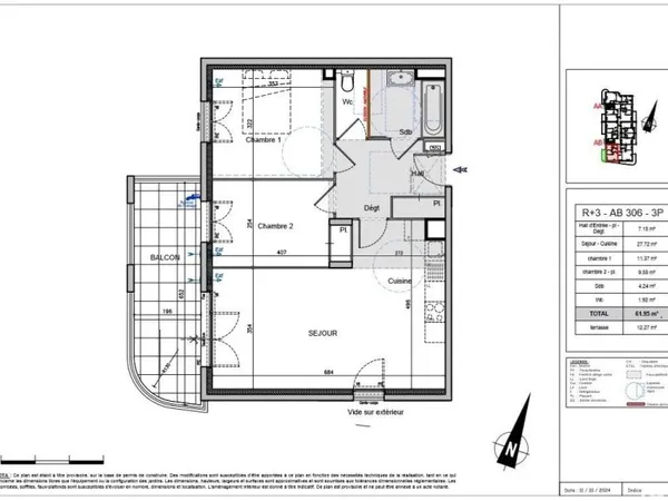 Appartement 3 pièces 62 m²