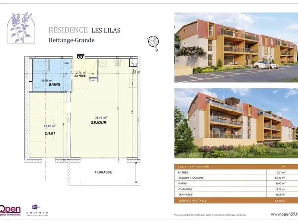 Appartement 2 pièces 56 m²