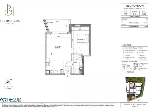 Bel Horizon, deux pièces de 41,94 m² au troisième étage avec terrasse nouveau programme aux portes d