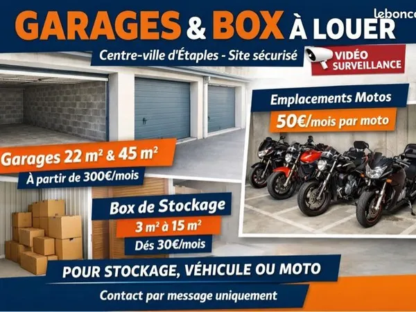 Garages, box de stockage et places motos à louer - Centre-ville Étaples