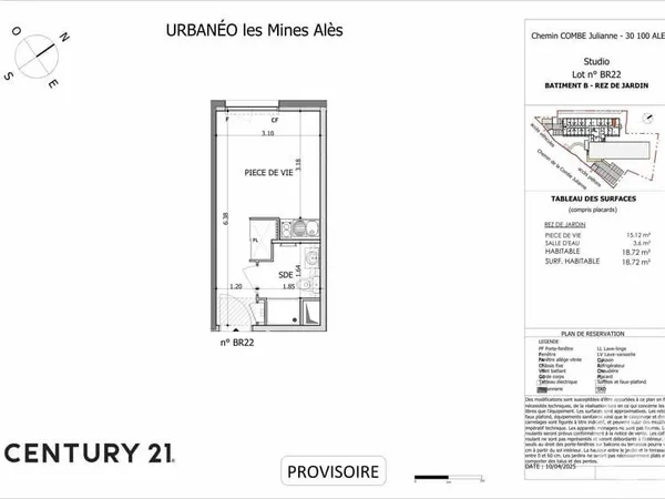 Appartement 1 pièce 19 m²