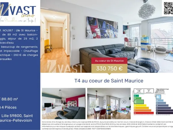 Vends appartement T4 - 89m²