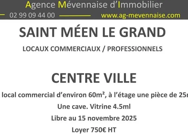 SAINT MEEN LE GRAND Centre ville, local commercial