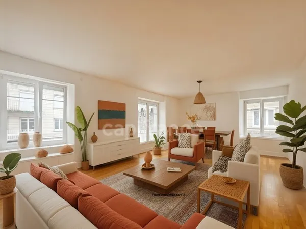 Appartement 118 m² : vaste séjour de 32 m², 3 chambres, cave, grenier et garage en plein centre de V