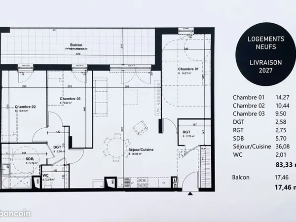Appartement 4 pièces 83 m²