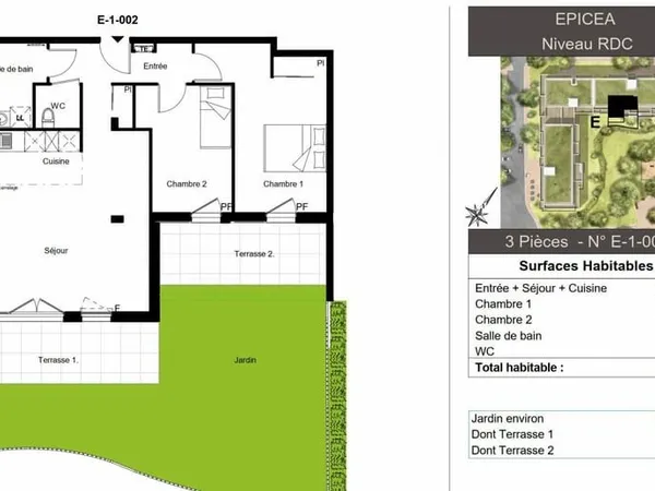 APPARTEMENT 3 PIECES AVEC JARDIN