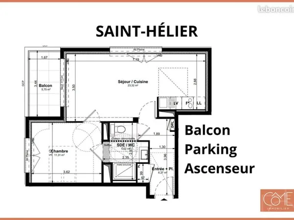 Appartement 2 pièces 46 m²