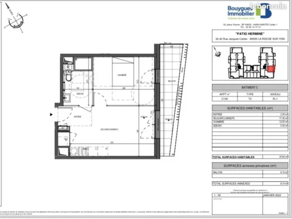 Appartement 2 pièces 37 m²