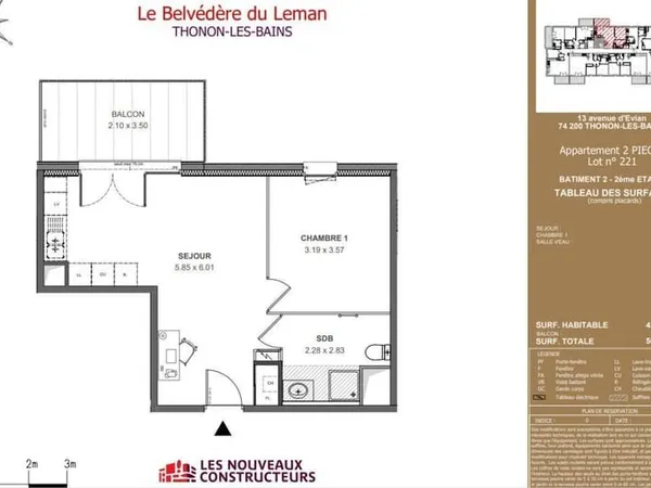 Appartement 2 pièces 43 m²
