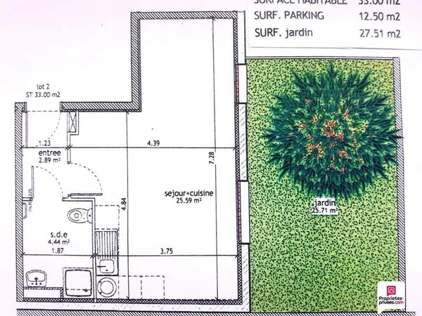 78410 AUBERGENVILLE , Appartement 1 pièce, 33 m2, jardin 27 m2 et stationnement