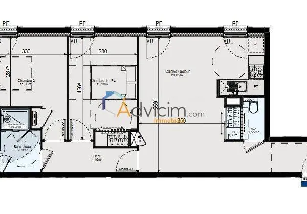 Appartement 3 pièces 64 m²