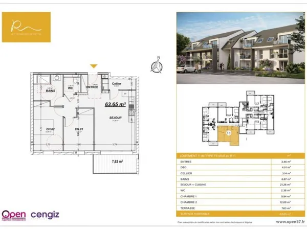 Appartement 3 pièces 64 m²