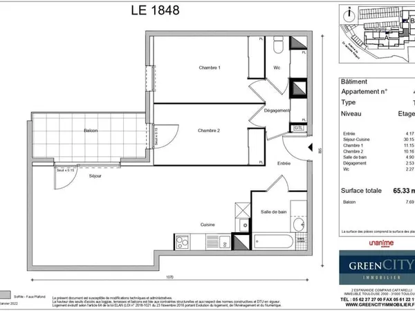 CLUSES 74300, T3 TRES RECENT AVEC BALCON ET 2 PARKINS PRIVES